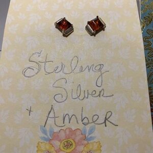 Sterling Silver Amber Stud Earrings